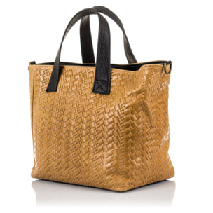 Cassandra Bolso tote Mujer.Piel auténtica Gamuza Grabado Entrelazado