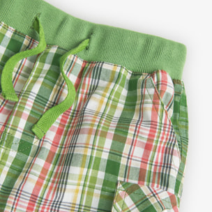 Bermudas niÃ±o, popelÃ­n, estampado de cuadros, verde