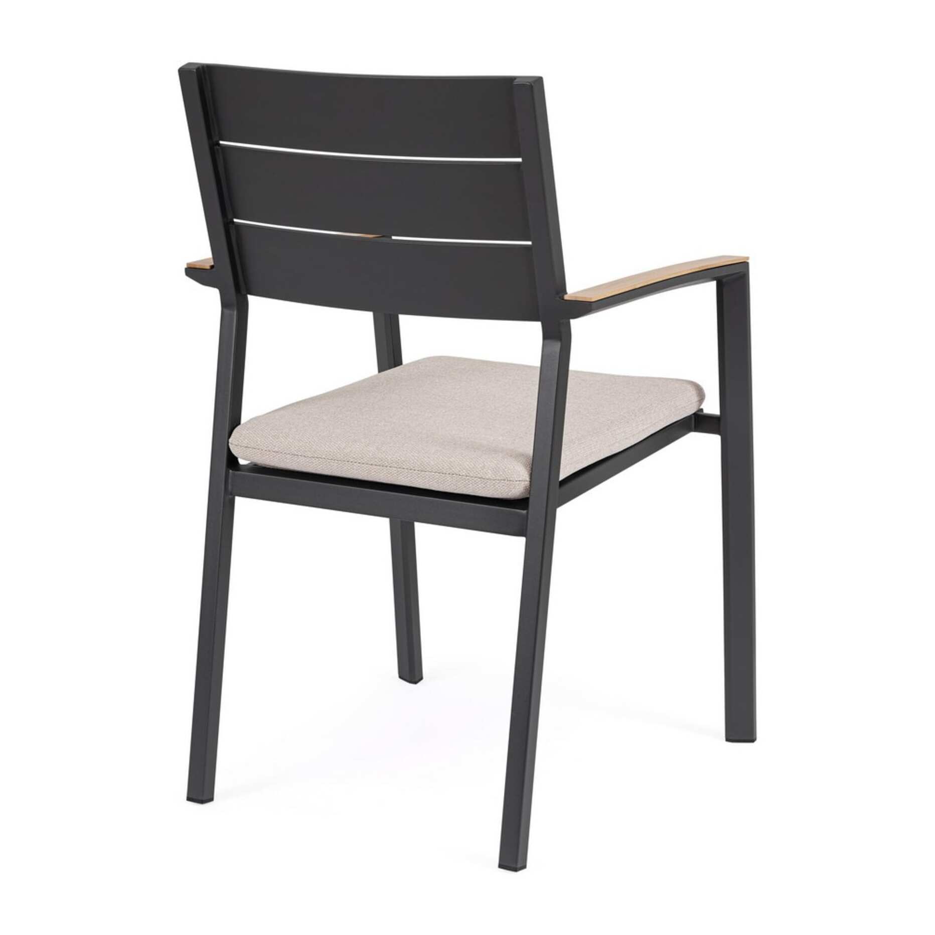 Set 4 sedie da giardino ZELMAR con cuscino tortora, braccioli effetto legno e struttura in alluminio antracite