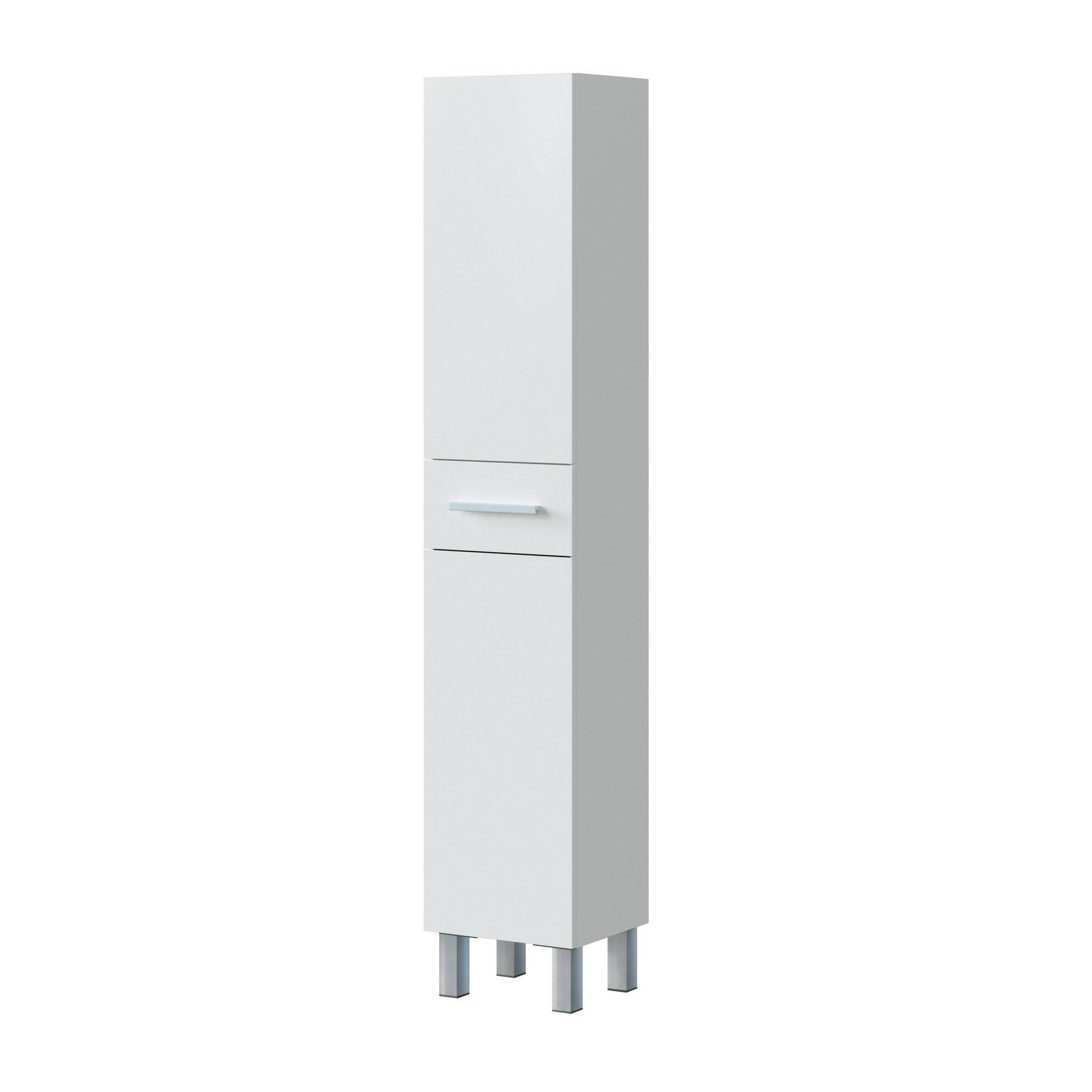 Mobile colonna Alka, Pensile bagno con 2 ante e 1 cassetto, Armadio alto, 35x31h182 cm, Bianco lucido