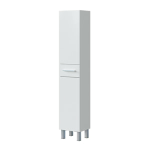 Mobile colonna Alka, Pensile bagno con 2 ante e 1 cassetto, Armadio alto, 35x31h182 cm, Bianco lucido