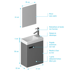 Ensemble Meuble Lave Mains Gris 41x50x22cm + Miroir - SMALLY GREY
