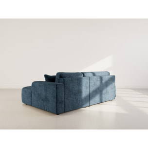 Miro - Canapé d'angle droit 4 places convertible avec coffre en velours texturé - Bleu