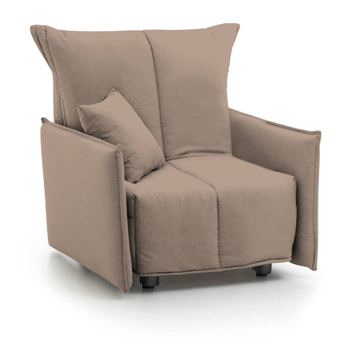Poltrona Atlantis, Divano singolo, Poltrona soggiorno apertura a carrello, Braccioli standard, 100% Made in Italy, Cm 110x90h85, Tortora