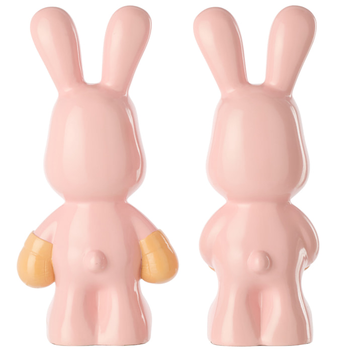 J-Line Lapin Ray Boxe - polyrésine - abricot/rose clair - 2 pièces