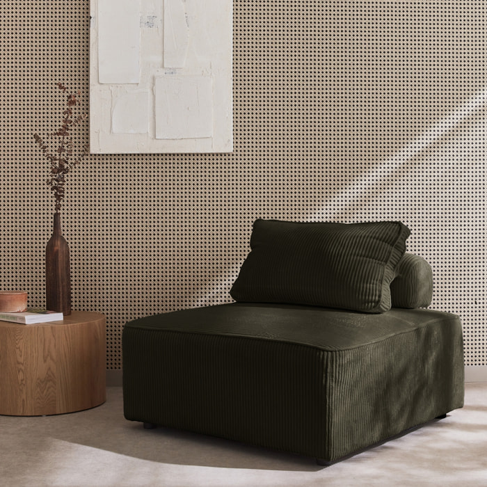 Chauffeuse pour canapé modulable velours côtelé vert foncé avec un coussin