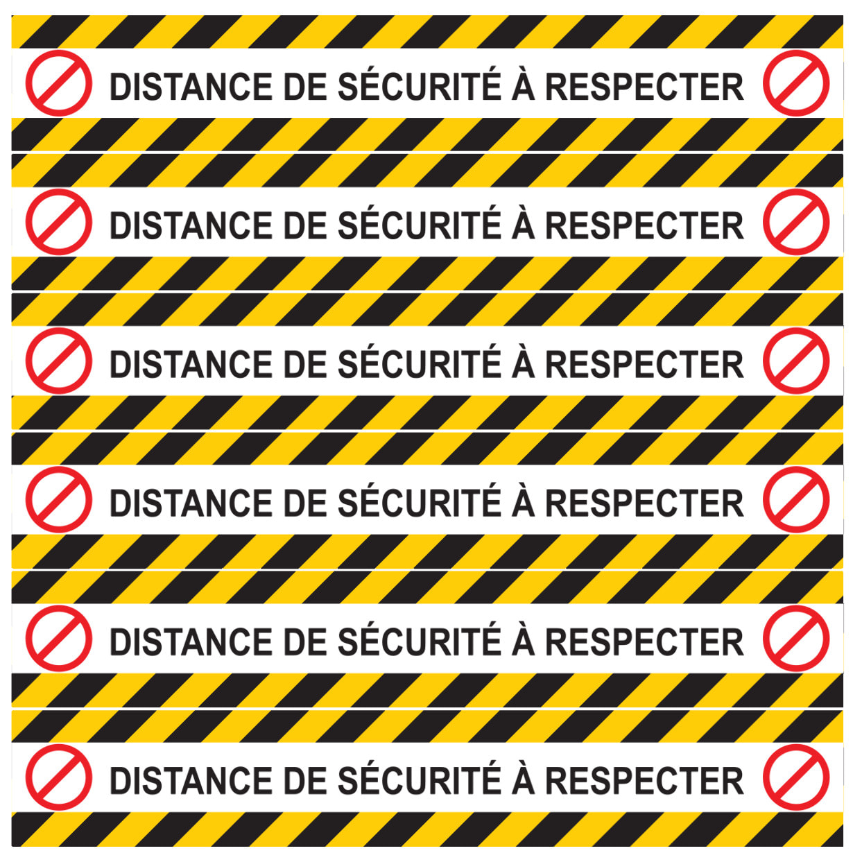 Sticker Sol avec laminat de Protection en Plastique Anti-dérapant | Stickers adhésif Sol - SOL 6 BANDES COVID-19 DISTANCE DE SÉCURITÉ À RESPECTER - 1 sticker