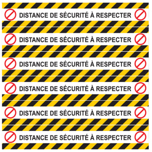 Sticker Sol avec laminat de Protection en Plastique Anti-dérapant | Stickers adhésif Sol - SOL 6 BANDES COVID-19 DISTANCE DE SÉCURITÉ À RESPECTER - 1 sticker