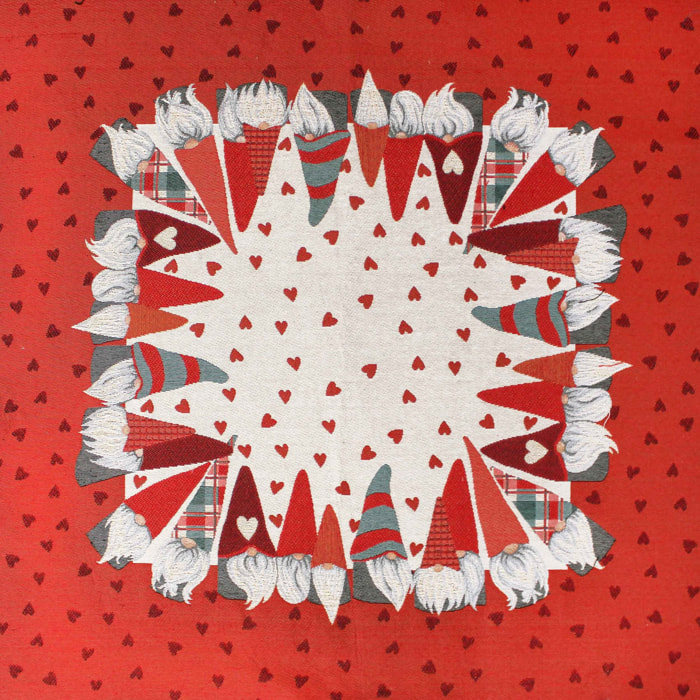 CENTROTAVOLA NATALIZIO JACQUARD DISEGNO GNOMI CUORI CHORUS