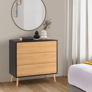 Cómoda de noche Apolo 3 cajones Color Negro/Madera