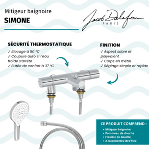 Mitigeur baignoire Simone + pommeau de douche Metro signature + flexible de douche métal + colonnettes Idro'Flex