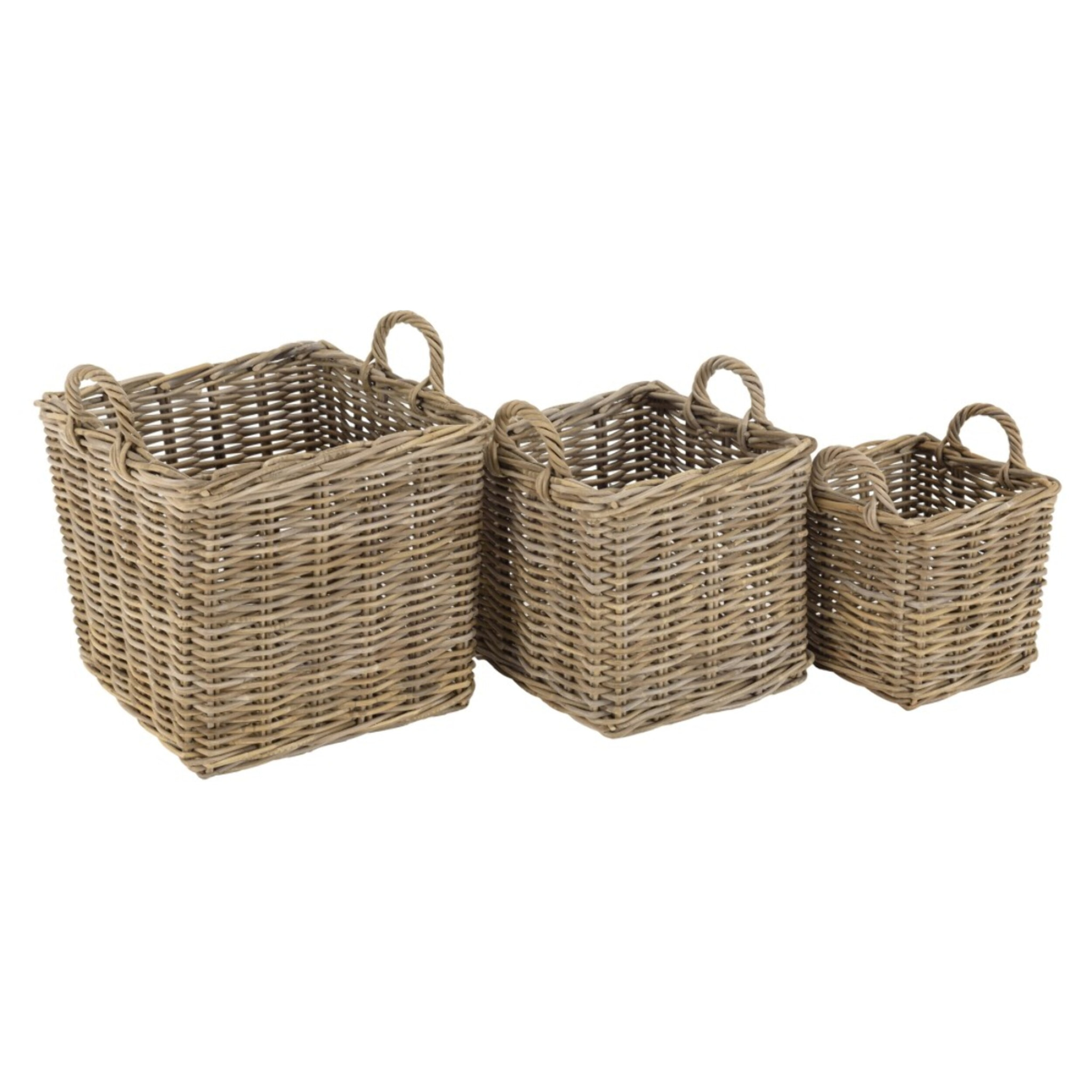 KALLY - Set de 3 paniers de rangement carrés en kubu naturel