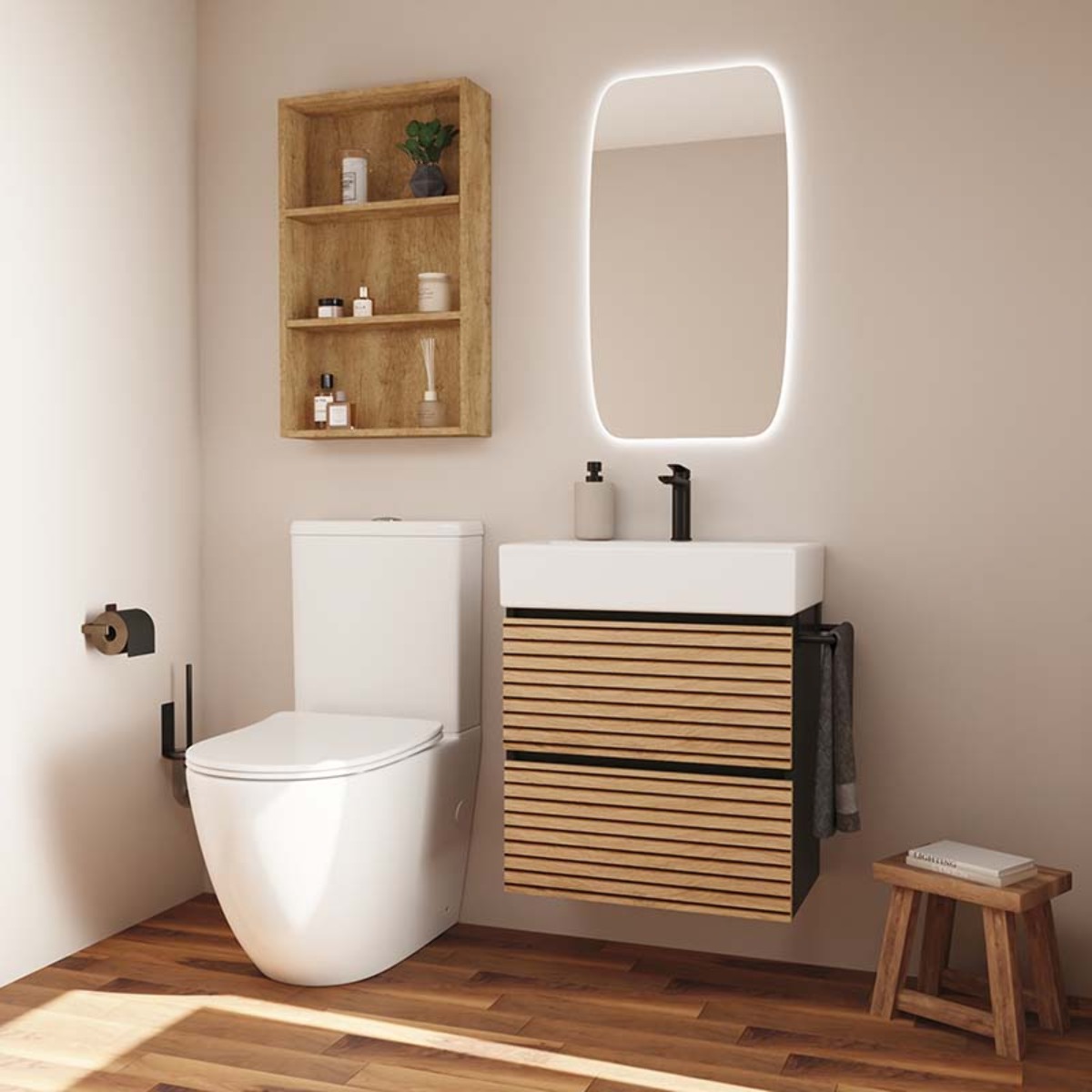 Meuble de Salle de Bain YINU | 60 cm Noir - Solomon | Fond 36 cm | Deux Tiroirs | Lavabo Encastre | N'inclut Pas Miroir | Meuble Monte | Alday
