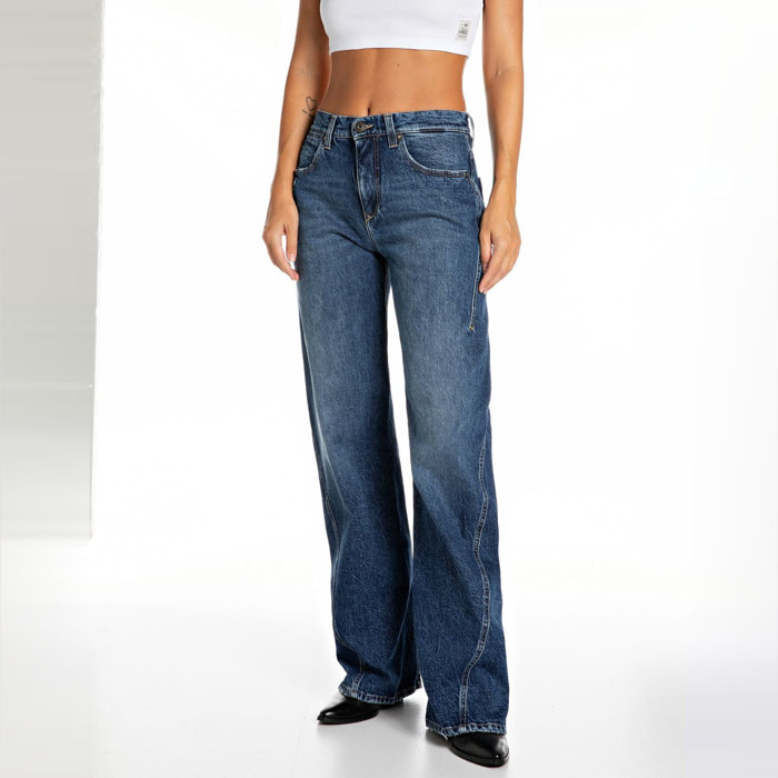 Jeans Mavery - corte ancho - algodón - azul denim