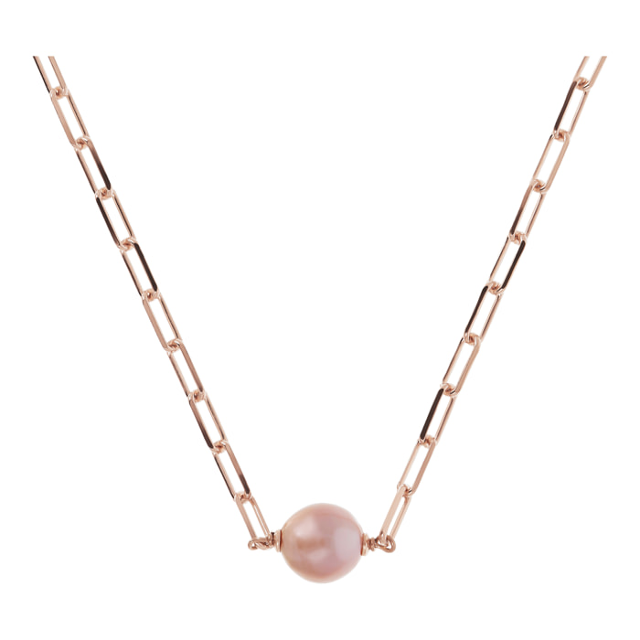 PERLAVIVA - Collana in Argento 925 placcato Oro Rosa 18Kt con Perla Rosa d'Acqua Dolce Ø 10 mm