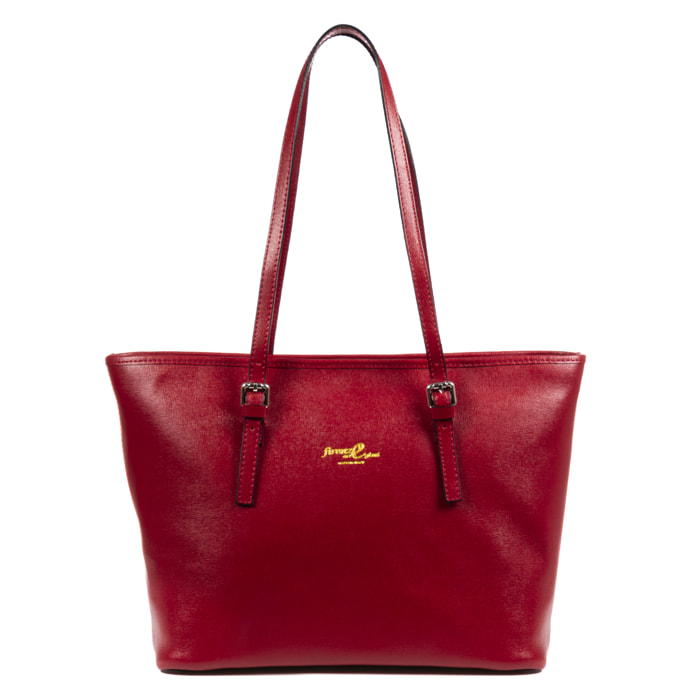 FIRENZE ARTEGIANI Casapulla Borsa Tote da Donna. Vera Pelle Saffiano Made in Italy 38x17x29 Cm. colore rosso