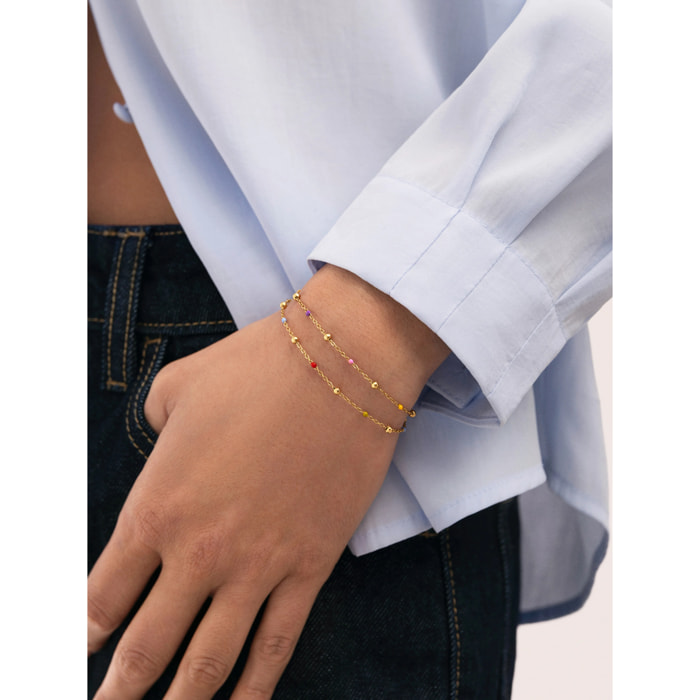 Pack 2 Pulseras Amistad Colores Acero Baño Oro