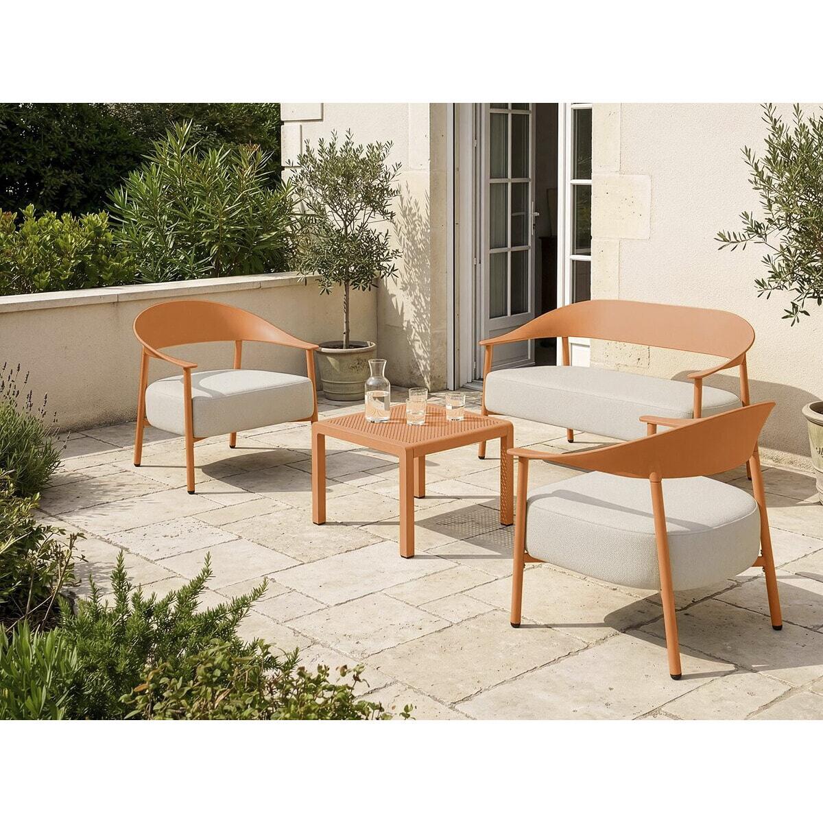 Salon de jardin en métal et plastique "Céora" - 4 places - Orange