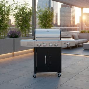 Barbecue a Gas Professionale XXL Da 16 kW con 5 Bruciatori in Acciaio Inox Fuoco Laterale Termometro Griglia Di Cottura 67x42 Cm 137×50×120 Cm Nero