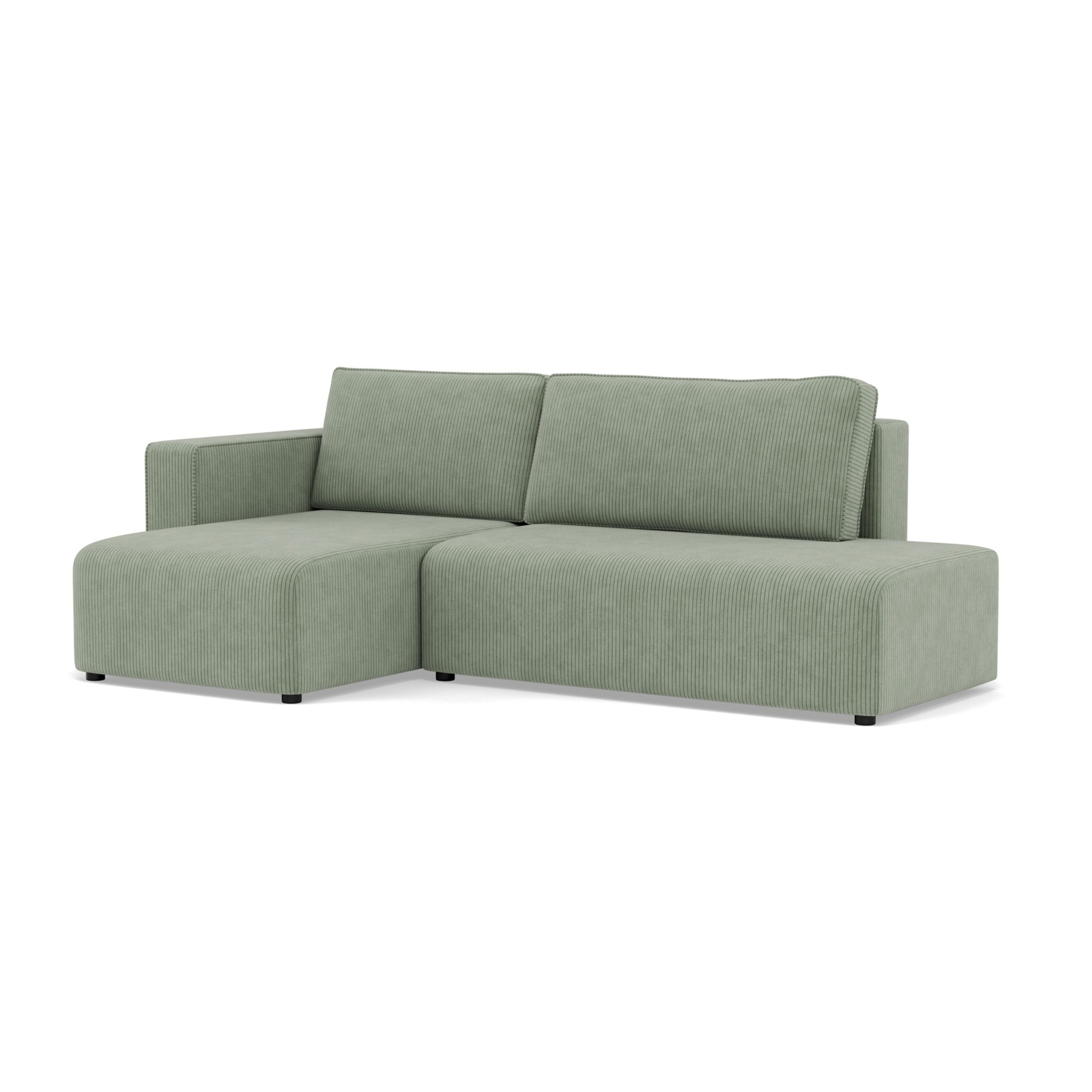 Topaze - canapé d'angle gauche 4 places convertible avec coffre sans accoudoir en velours côtelé - Vert sauge