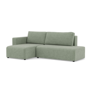 Topaze - canapé d'angle gauche 4 places convertible avec coffre sans accoudoir en velours côtelé - Vert sauge
