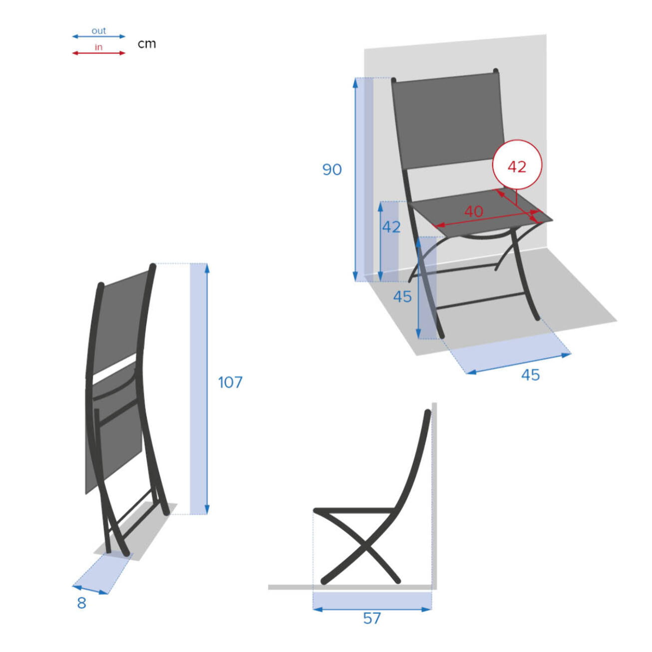 Lot de 4 chaises de jardin pliantes Essentia Bleu canard & Graphite