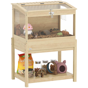 Cage à hamster rongeur en bois - toit ouvrant verrouillable, fenêtres acrylique, étagère - dim. 83 x 50 x 103 cm - MDF effet bois