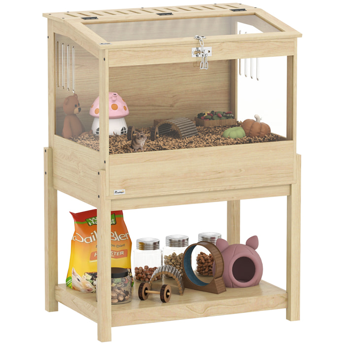 Cage à hamster rongeur en bois - toit ouvrant verrouillable, fenêtres acrylique, étagère - dim. 83 x 50 x 103 cm - MDF effet bois