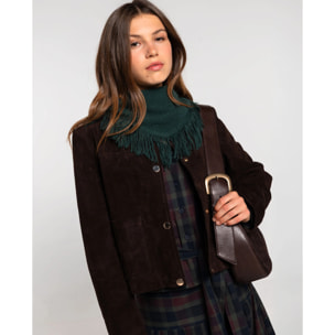 Bolso hobo marrón efecto ante con frunce y asa regulable