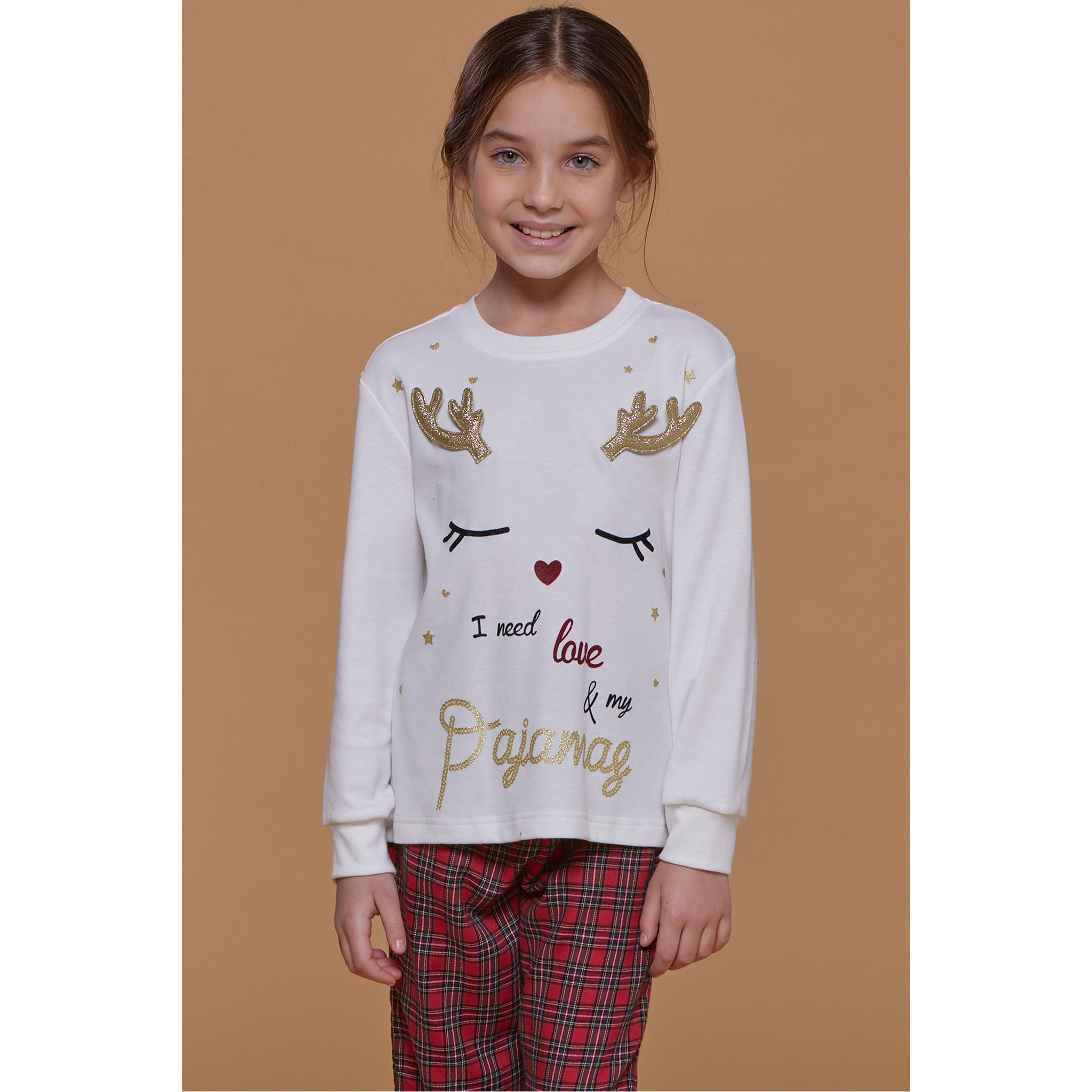 Pigiama bambina top caldo cotone e pantaloni flanella renna Noidinotte