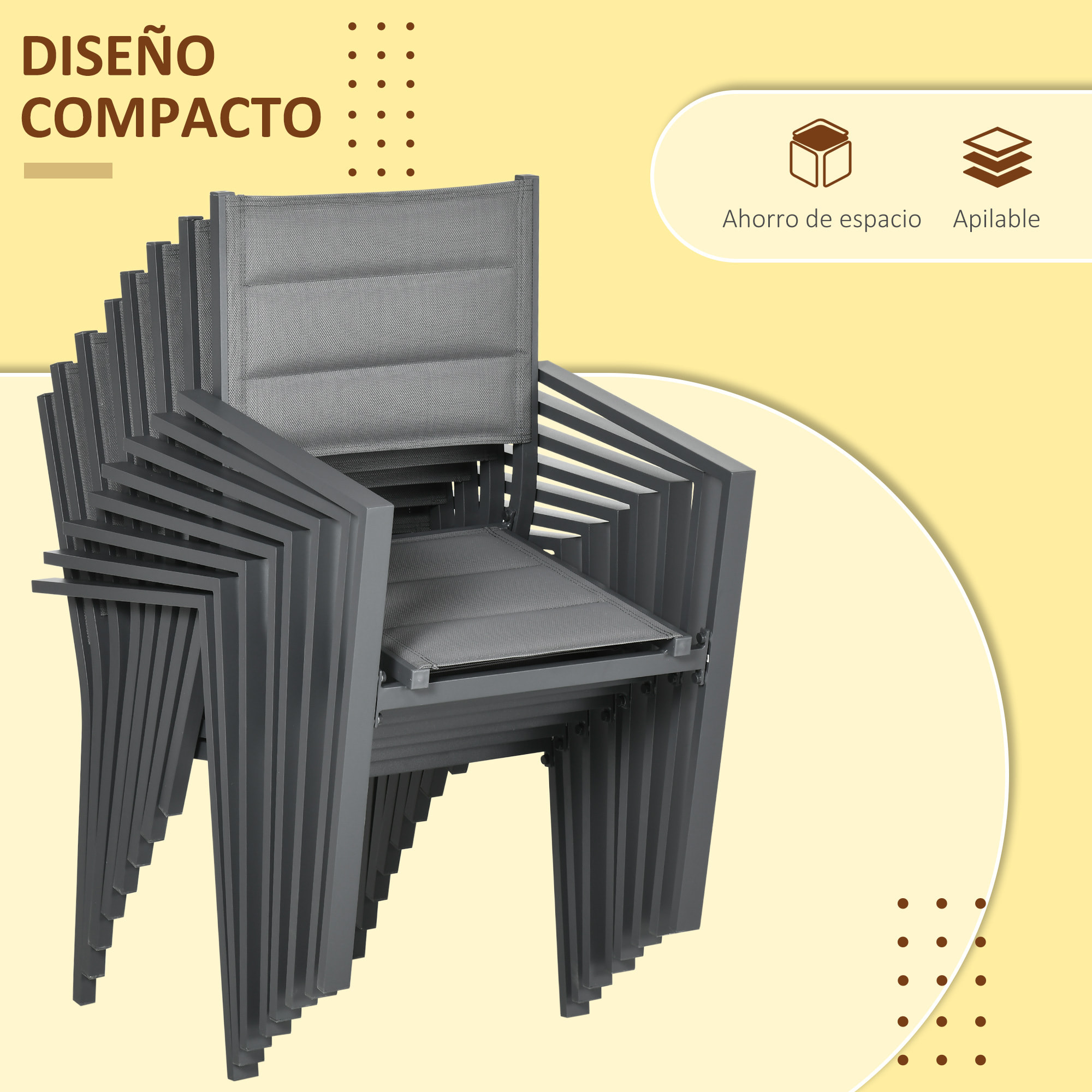 Conjunto Muebles de Jardín 9 Piezas con Mesa Extensible y 8 Sillas Apilables