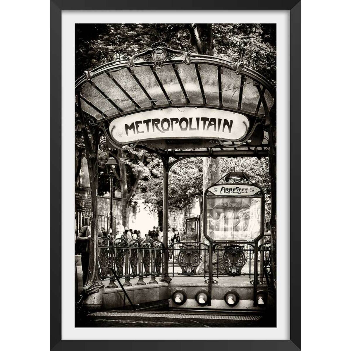 Affiche paris metro abbesses par hugonnard Affiche + cadre en bois - Noir
