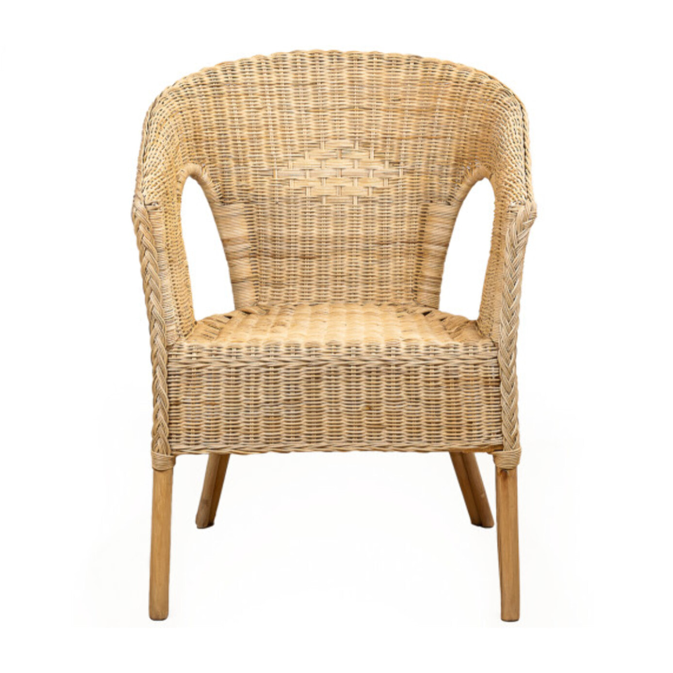 Fauteuil en rotin naturel tressé avec accoudoirs, pour jardin et intérieur - VIVIA