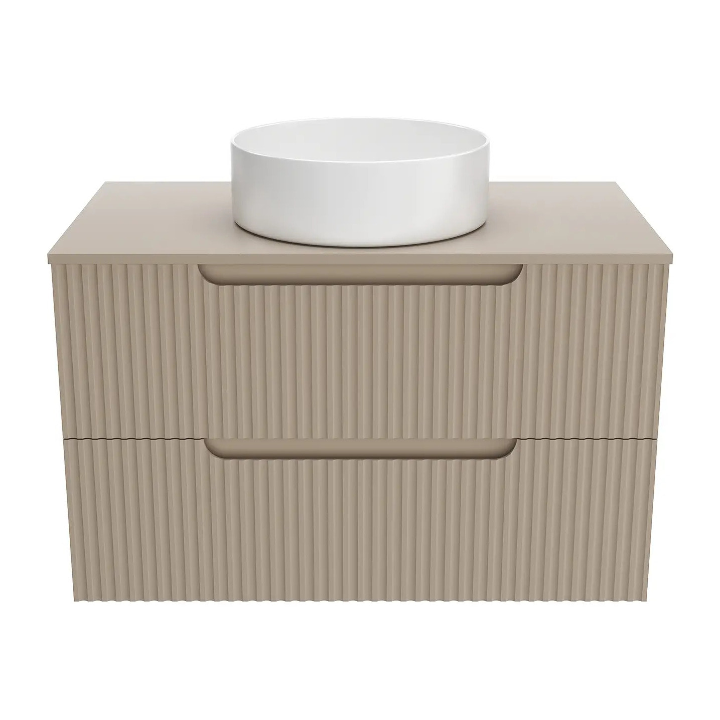 Meuble de Salle de Bains LEON 80cm Marron Glace - 2 Tiroirs en MDF Ondules - Vasque Ronde 36cm