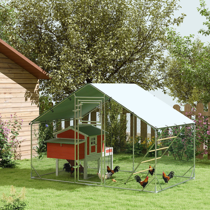 Gallinero para Exterior Gallinero de Acero Galvanizado con Comedero Colgante Tipo Brocheta Percha Cubierta Anti-UV e Impermeable para Conejos Patos Gansos Plata