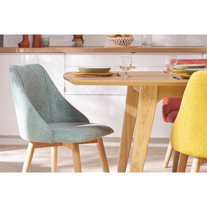 Chaises scandinaves en tissu effet velours texturé vert céladon et bois clair (lot de 2) HIGGINS