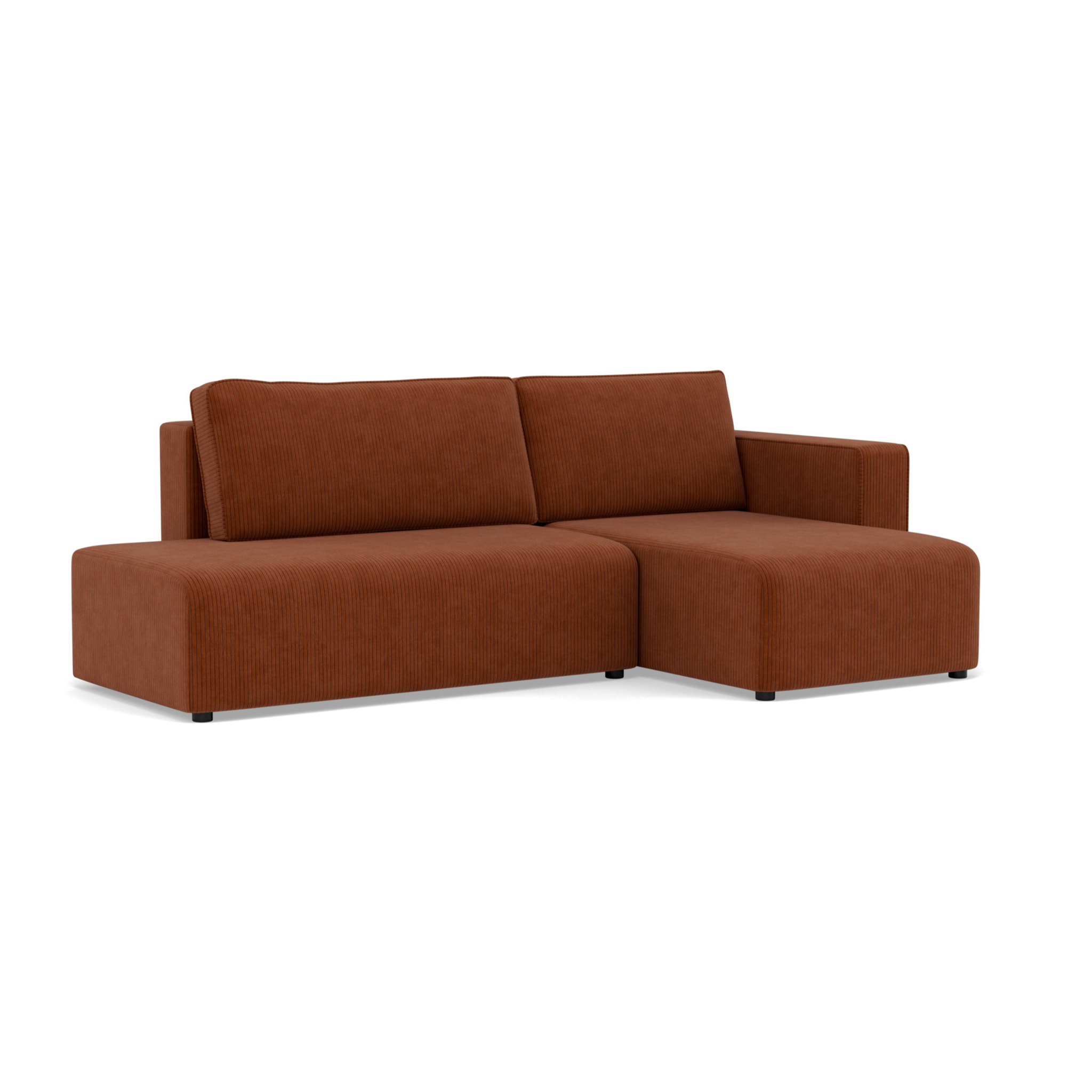 Topaze - canapé d'angle droit 4 places convertible avec coffre sans accoudoir en velours côtelé - Terracotta