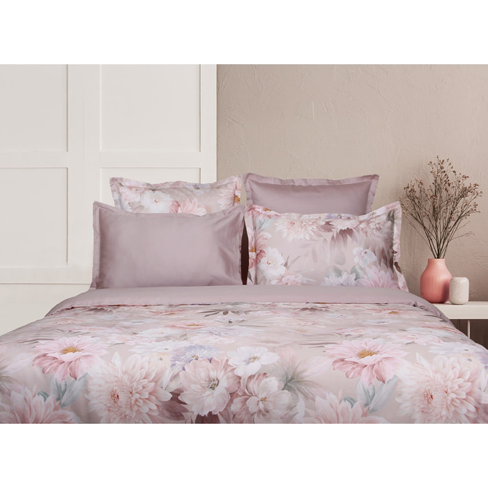 Parure housse de couette 240x220 cm et 2 taies d'oreiller 63x63cm satin de coton imprimé