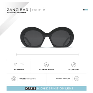 Gafas de Sol Zanzibar Negro Hanukeii para hombre y mujer