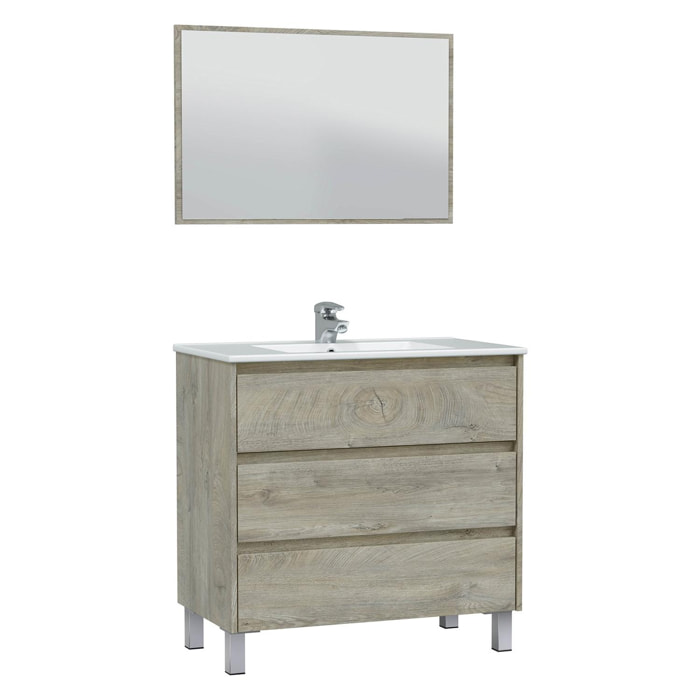 Mueble baño devin 3c 100cm color alaska con espejo, sin lavabo