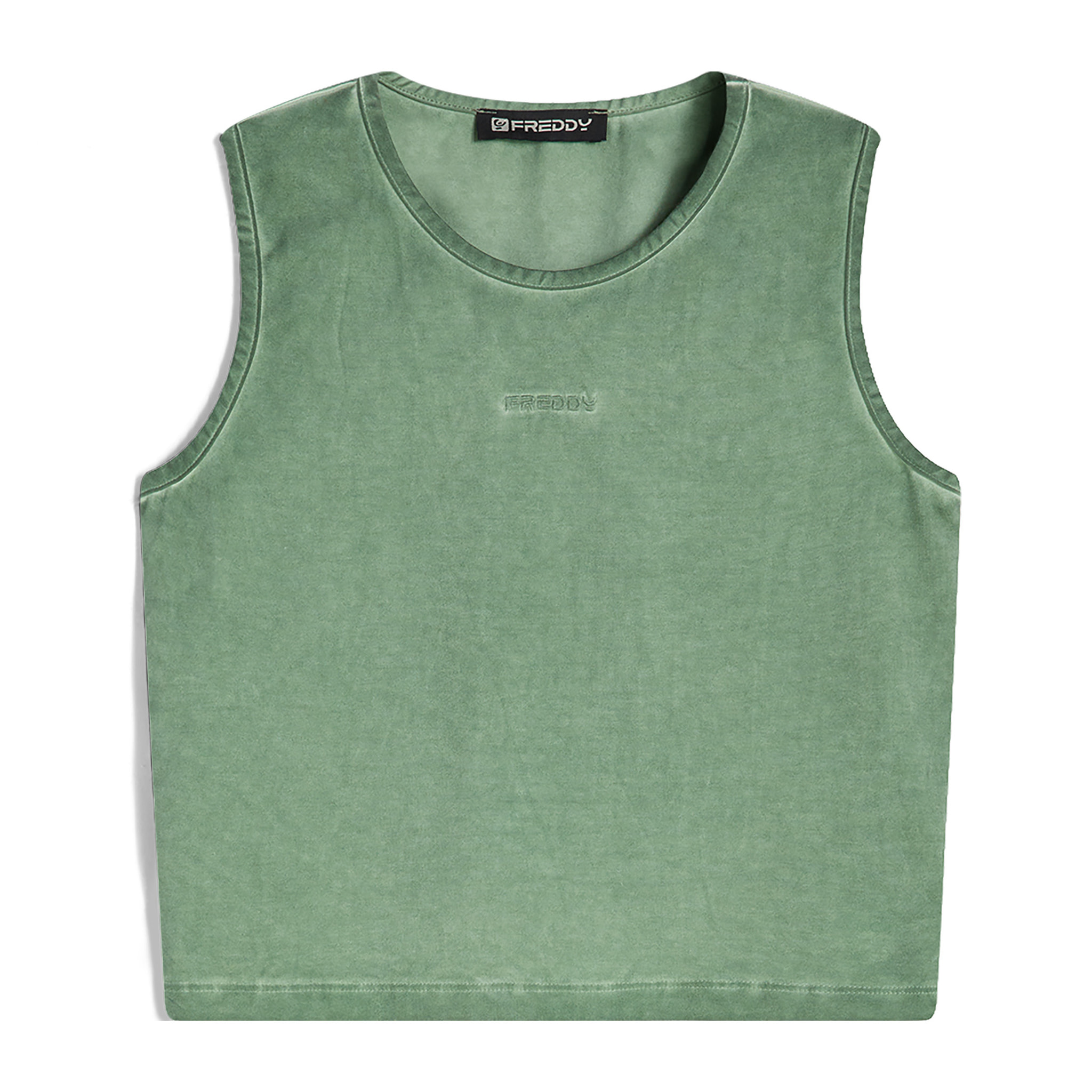 Crop top slim fit in tessuto jersey effetto vissuto