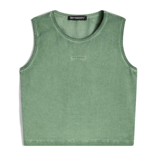 Crop top slim fit in tessuto jersey effetto vissuto