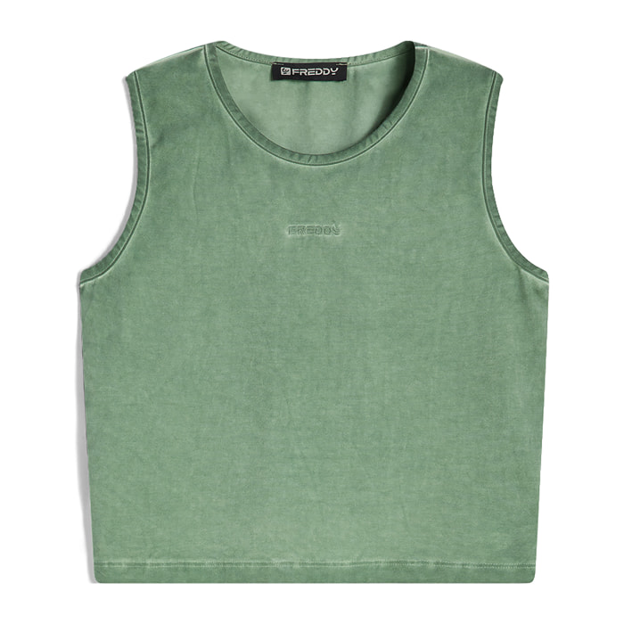 Crop top slim fit in tessuto jersey effetto vissuto