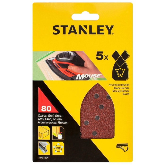 Stanley 5 abrasifs corindons qualité supérieure Mouse grain 80 STA31004-XJ
