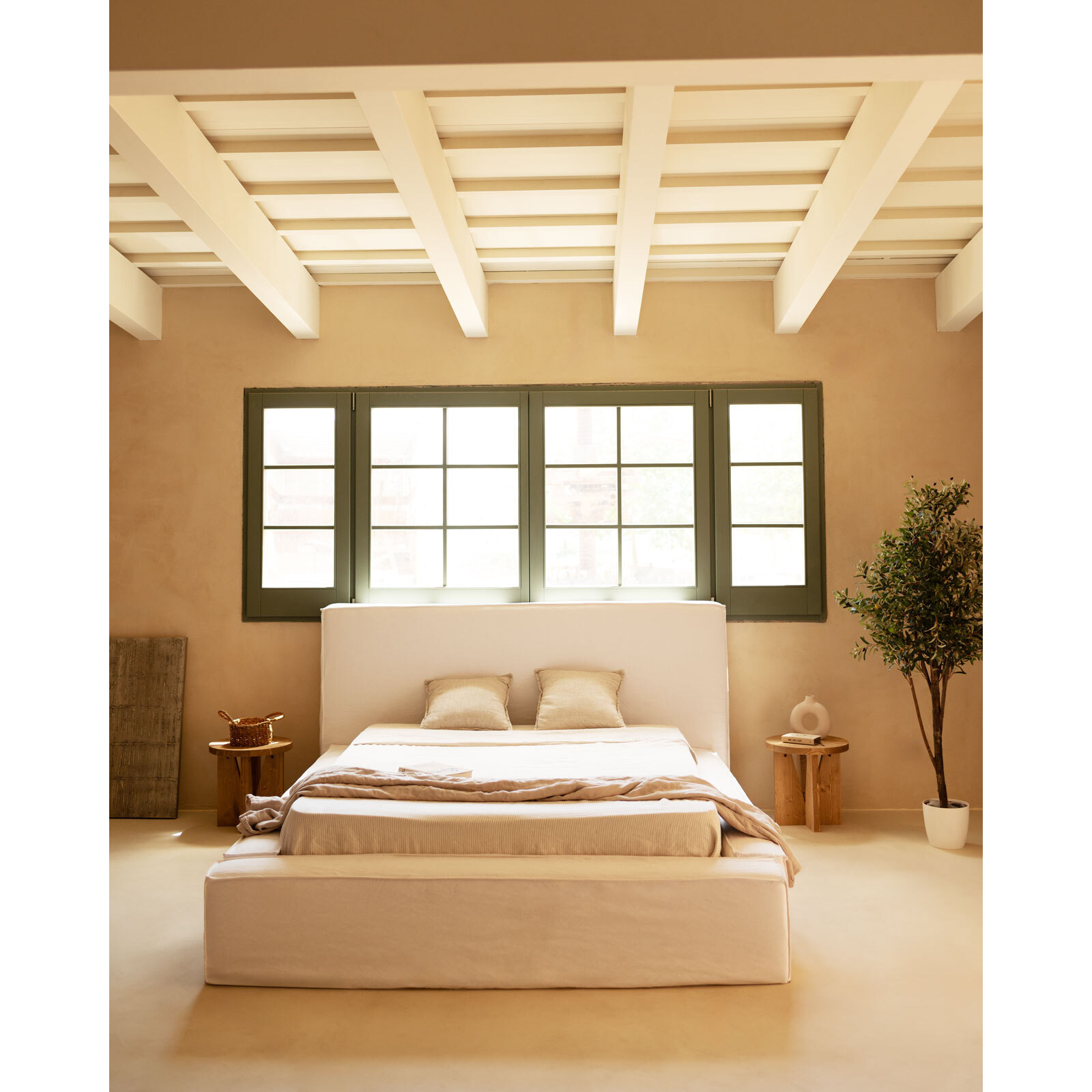 Lit déhoussable en lin blanc pour les matelas en différentes tailles