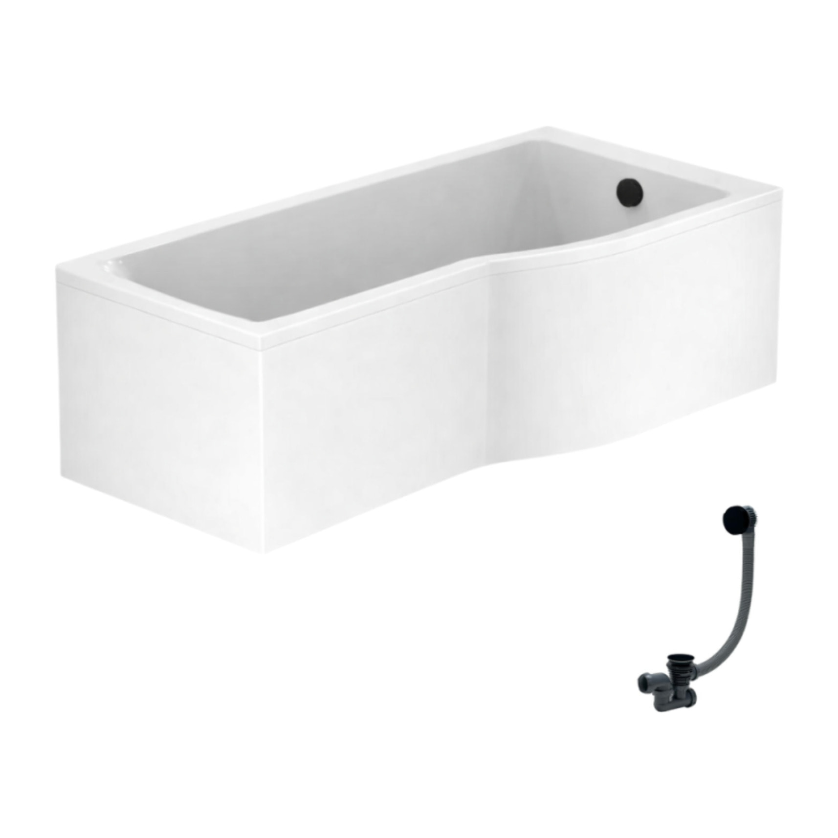 Baignoire bain douche 150 x 80 cm droite Connect Air + tablier + vidage Noir mat