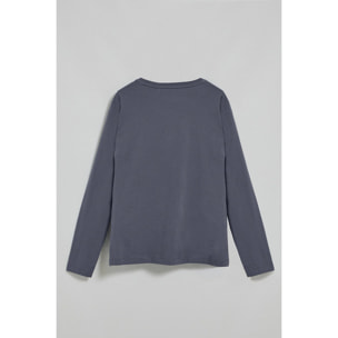 Maglietta basic a maniche lunghe blu denim con logo Rigby Go