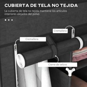 Armario de Tela Plegable, Armario Portátil con 2 Barras para Colgar, 8 Estantes, Marco de Acero, para Dormitorio, Vestidor, 125x43x162,5 cm, Negro
