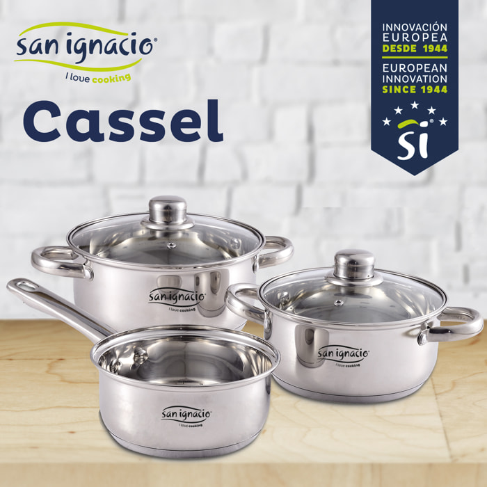 Batería 5 piezas San Ignacio Cassel y Set 3 sartenes Ø20/Ø24/Ø28 cms