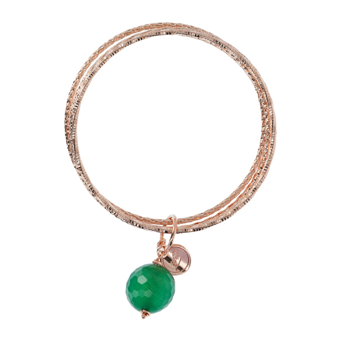 Bracciale Multifilo Rigido con Pietra Naturale Tonda Agata Verde